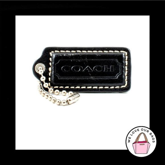 2.25" Medium COACH BLACK LEATHER Nickel Key Fob Bag Charm Keychain Hang Tag - Picture 1 of 1